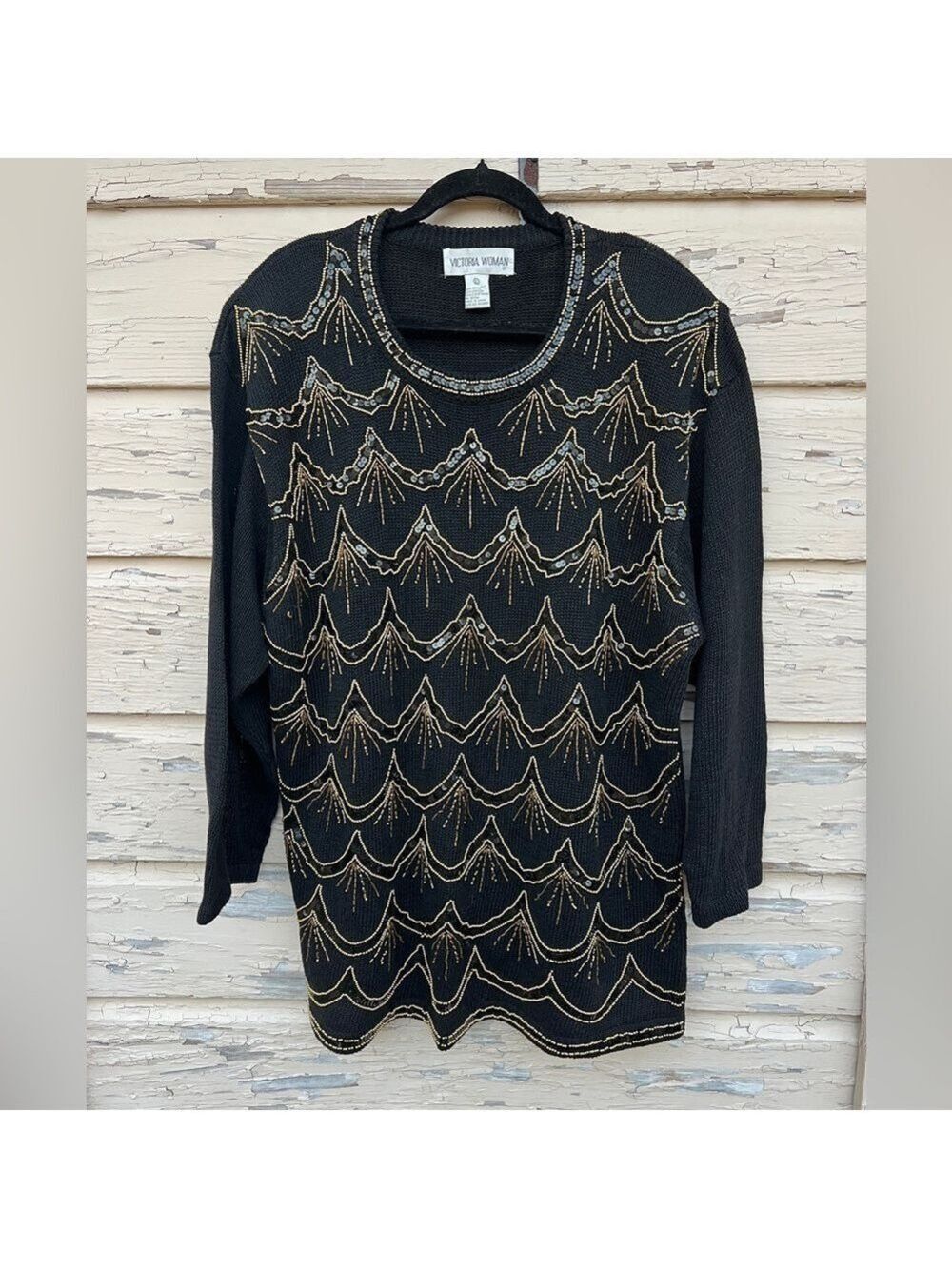 Vintage Victoria Woman NYE New Year’s Eve Event Party Beaded Sweater Tunic 2X